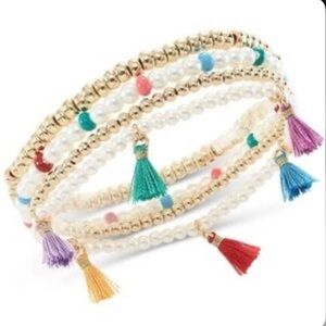 On 34th Multicolor Boho Beaded Bracelet set with Tassels NWT